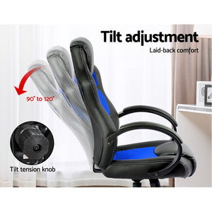 Gaming Chair - Racing Style - PU Leather - Gas Lift/Swivel - Lumbar Support - Padded Armrests - 6 Colours (Black, Blue, Green, Grey, Orange, Red)