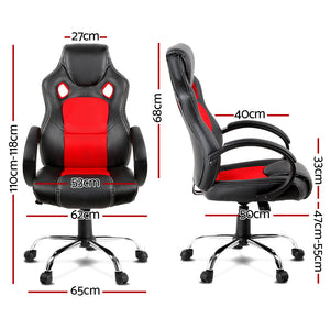 Gaming Chair - Racing Style - PU Leather - Gas Lift/Swivel - Lumbar Support - Padded Armrests - 6 Colours (Black, Blue, Green, Grey, Orange, Red)